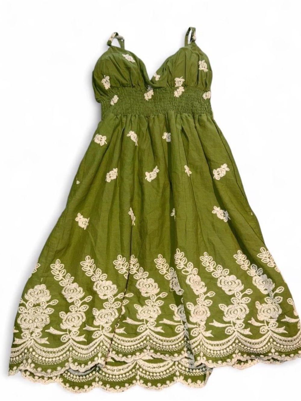 Olive Green Embroidered Sundress